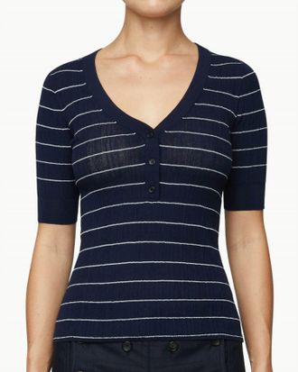 A.L.C. Francis V Neck Top In Navy/bright White