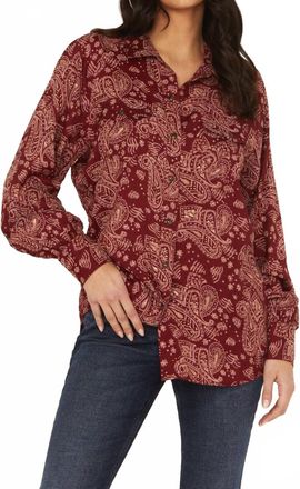 Ariat Carmine Paisley Print Long Sleeve Snap Stretch Western Shirt In Burgundy