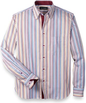 Paul Fredrick Slim Fit Cotton Stripe Point Collar Casual Shirt
