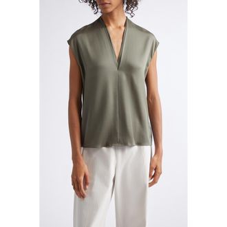 Vince V-Neck Cap Sleeve Top in Pine Grove at Nordstrom, Size Xx-Small