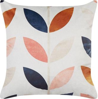 Beliani Beliani - Coj&iacute;n De Terciopelo Multicolor 45 X 45 Cm Patr&oacute;n De Hojas Boho Accesorio Quinoa