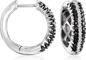 Ross-Simons Black and White Diamond Huggie Hoop Earrings in Sterling Silver