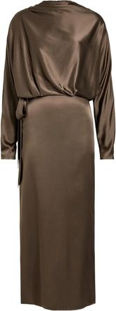 Staud Phoebe gedrapeerde midi-jurk met lange mouwen - Bruin