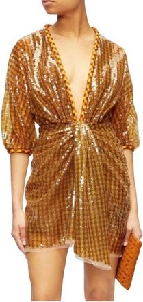 Fendi Sequinned Plunge-Neck Mini Dress Size M