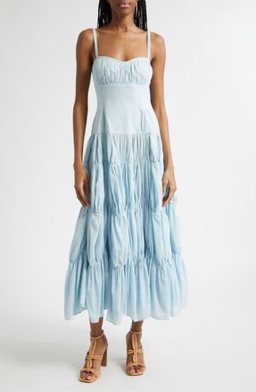 Ulla Johnson Emmalina Sweetheart Neck Tiered Midi Dress in Adriatic at Nordstrom, Size 00
