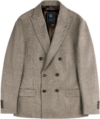 Fay Geknoopte Blazer in Prince of Wales Wol - Heren - Blazers - Beige - L - Wol - Jassen