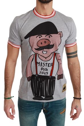 Dolce & Gabbana Mens Gray Cotton Top 2019 Year Of The Pig T-Shirt