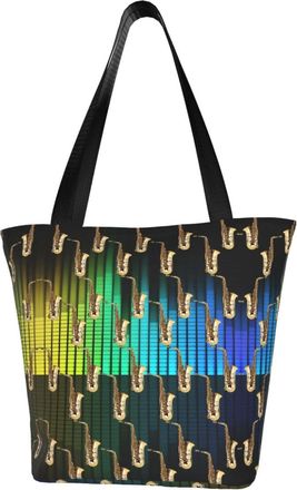 AOOEDM Music Saxophone Musical Instruments Reusable Tote Bag Women Casual Handbag Shoulder Bags for Shopping Groceries Travel Outdoors