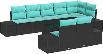vidaXL Conjunto De Sof&aacute; De Jard&iacute;n 9 Uds. Negro Rat&aacute;n Sint&eacute;tico Vidaxl