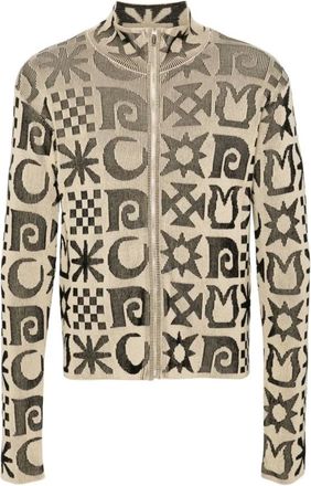 Nanushka Geometric-pattern Cardigan in Black/Beige