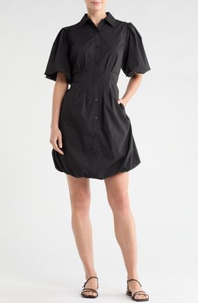 By Design Puff Sleeve Bubble Hem Shirtdress in Black at Nordstrom Rack, Size X-Small