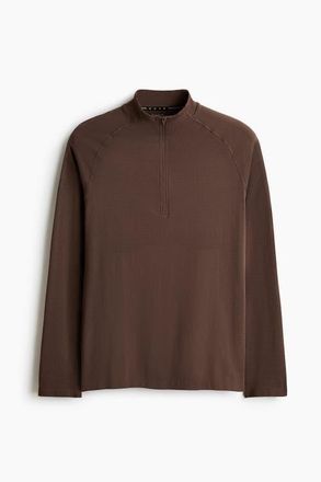 H&M Muscle Fit Zip Top Sports Top With Drymove in Brown at Nordstrom, Size X-Large