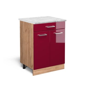 Vicco Mueble Bajo De Cocina R-line, Rojo Burdeos Alto Brillo, 60 Cm Et M&aacute;rmol
