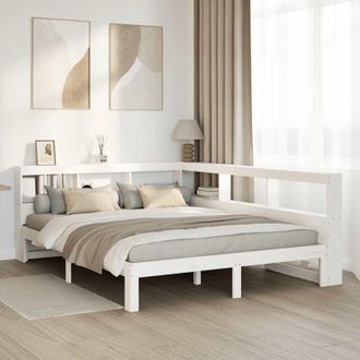 vidaXL Cama Con Estanter&iacute;a Sin Colch&oacute;n Madera Maciza Blanca 140x190 Cm Vidaxl