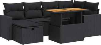 vidaXL Set Sof&aacute;s Jard&iacute;n Y Cojines 8 Pzas Rat&aacute;n Sint&eacute;tico Acacia Negro Vidaxl