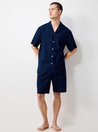 Le 31 Mens Solid lightweight linen pyjama short