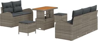 vidaXL Garden Sofa Set Height-Adjustable 8 pcs Grey Poly Rattan Vidaxl