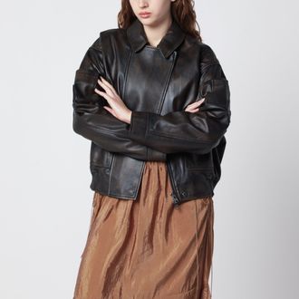 Sword 6.6.44 Black vintage-effect leather jacket