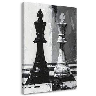 Feeby Cuadro Sobre Lienzo, Ajedrez 3d Rey Blanco Y Negro Abstracto, 80x120