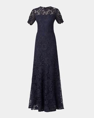 Shoshanna Elie Illusion-Sleeve Lace Gown
