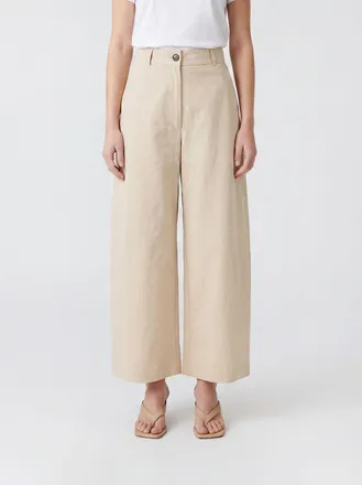 STUDIO NICHOLSON Pantaloni cropped wide leg in cotone a vita media