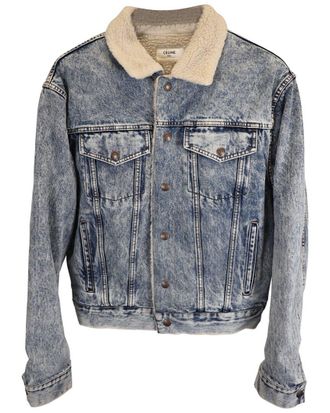 Celine Celine Oversized Shearling-Lined Bleached Denim Jacket (Authentic Pre-Loved)