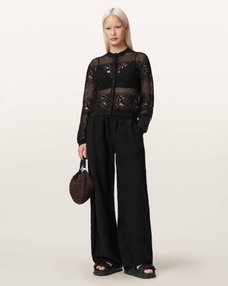 AllSaints Cotton Kyra Open Knit Crochet Cardigan, Size: XS