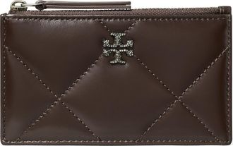 Tory Burch Small Kira Pavé Diamond Quilted Leather Card Case in Cocoa at Nordstrom