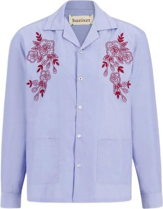 Baziszt Celeste floral-embroidered shirt - men - Cotton/Silk - M - Blue
