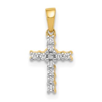 Diamond2Deal 10k Yellow Gold and Rhodium 1/10ct. Diamond Latin Cross Pendant