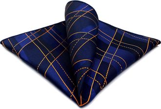 Shlax & Wing Mens Pocket Square Blue Orange Geometric Large 12.6