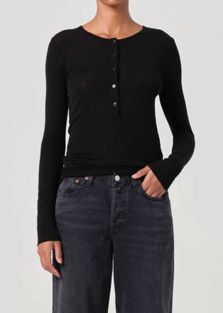 A Gold E Faustine Henley Top In Black