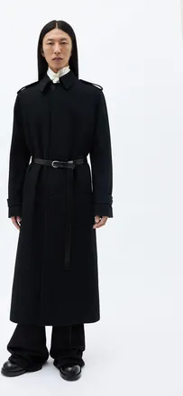 Ann Demeulemeester Wilmer Car Coat With Leather Belt Brushed Wool
