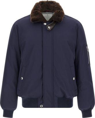 Brunello Cucinelli Water Repellent Nylon Bomber Jacket Puffer Jackets Blu-Uomo