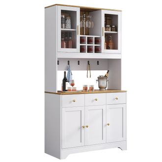 STILVORA Aparador Alto Con 5 Puertas, 3 Cajones Y Huecos Abiertos, Puertas De Acr&iacute;lico Y Bisagras De Cierre Suave, Mdf, 94.5 X 30 X 175.5 Cm, Blanco