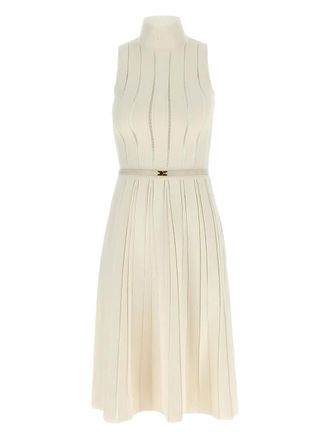 Elisabetta Franchi banded-weave pleated dress - Neutrals