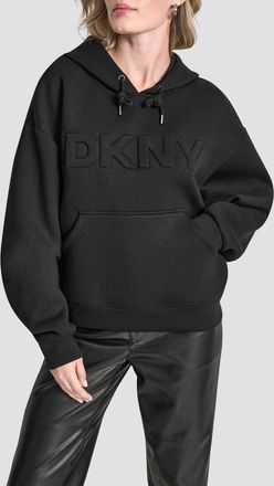 DKNY Embossed Logo Scuba Knit Hoodie in Black at Nordstrom, Size Xx-Small