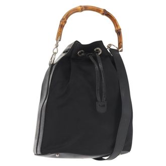 Gucci Vintage Bamboo Bucket Nylon And Leather Black Nylon Bag (Pre-Owned)