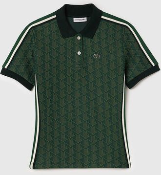 Lacoste Womens Fit Monogram Jacquard Polo Shirt - Green - Size: 14