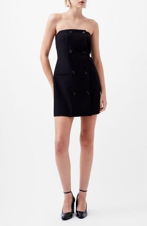 French Connection Azra Double Breasted Strapless Twill Minidress in 01-Black at Nordstrom, Size 10