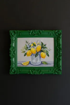 Kalalou Dark Green Framed Acrylic Painting-Lemons