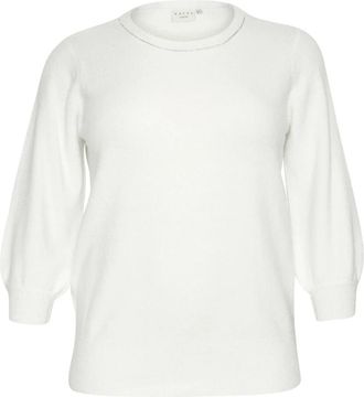 Kaffe Curve Zachte Gebreide Trui met Glansdetail - Dames - Ronde hals truien - Wit - M - Truien & Vesten