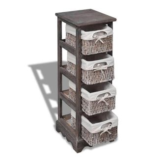 Berkfield Home Stunning Wooden Storage Rack 4 Weaving Baskets Brown