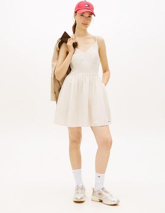 Tommy Hilfiger Womens Tommy Jeans Linen-Blend Skater Dress - Beige - XL