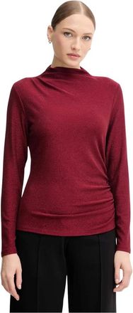 Joseph Ribkoff Mock Neck Shimmery Top - Dames - Tops - Rood - Maat: 4XL Nylon