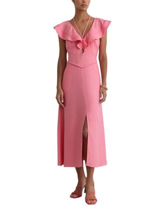 Reiss Giselle Ruffle Tie Neck Keyhole Midi Dress