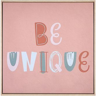 Beliani Lienzo Cuadro De Pared 63 X 63 Cm Marco Mdf Sint&eacute;tico Formas Motivo Texto Moderno Cuadrado Rosa Taurisano