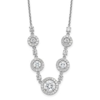 Diamond2Deal Sterling Silver Cubic Zirconia Fancy Halo Circles Necklace 18