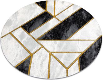 RugsX Rugsx - Alfombra Emerald Exclusivo 1015 Circulo - Glamour, Elegante M&aacute;rmol, Geom&eacute;trico Negro / Oro Black Circulo 120 Cm