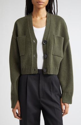 Proenza Schouler Sofia Oversize Cashmere & Wool Crop Cardigan in Fatigue at Nordstrom, Size X-Large